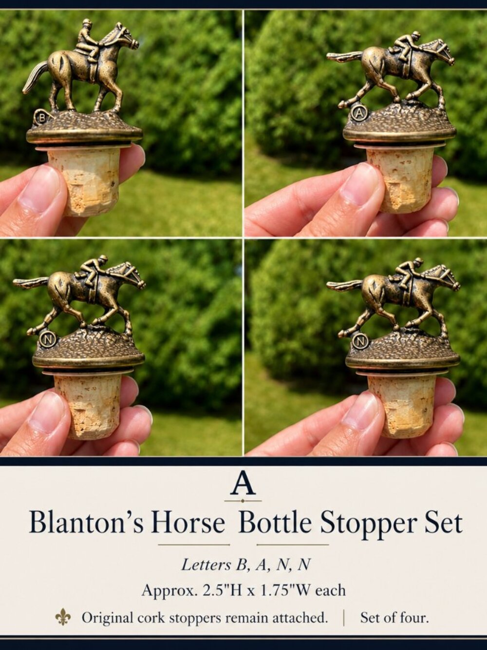 Blanton’s Horse Bottle Stopper Set (B, A, N, N) – Set of 4
